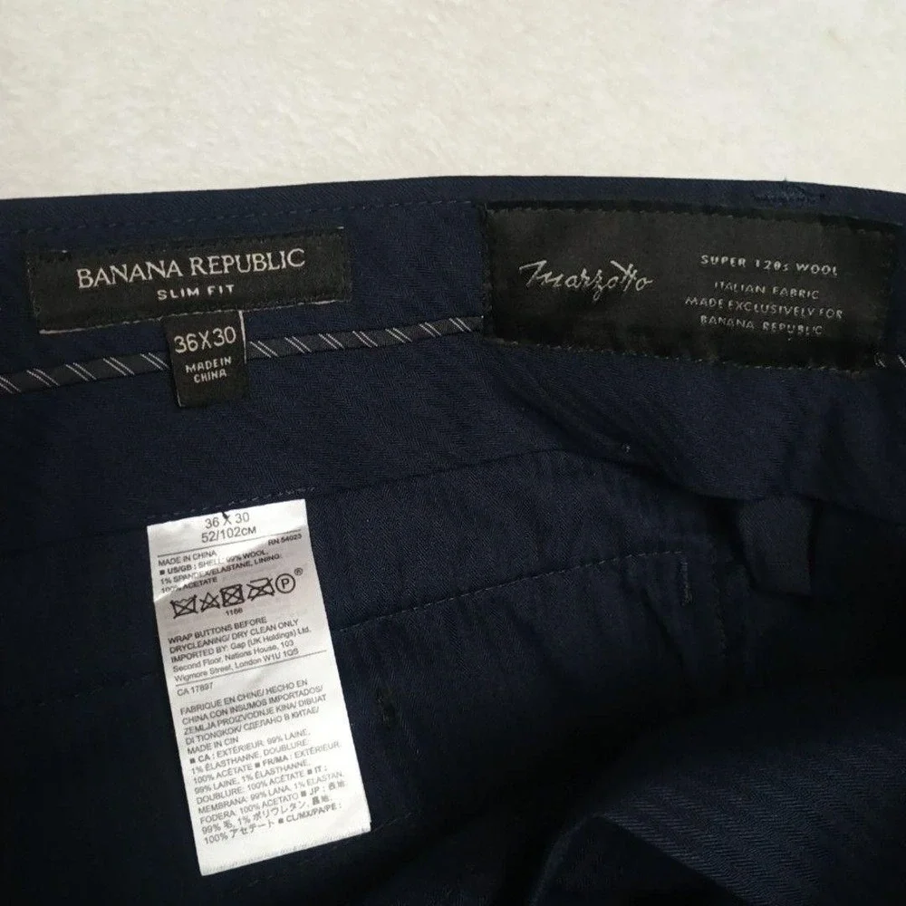 Banana Republic Pants Men 36x30 Blue Dress Slim 120s Marzotto Wool Suit Work
